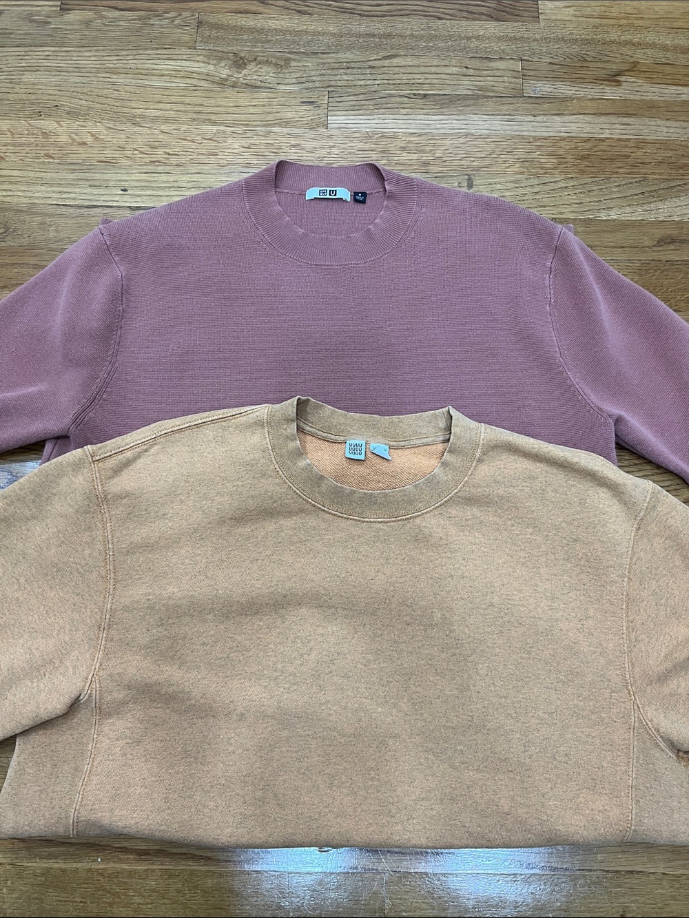 Uniqlo Men's Crewneck Sweaters in Mauve and Tan